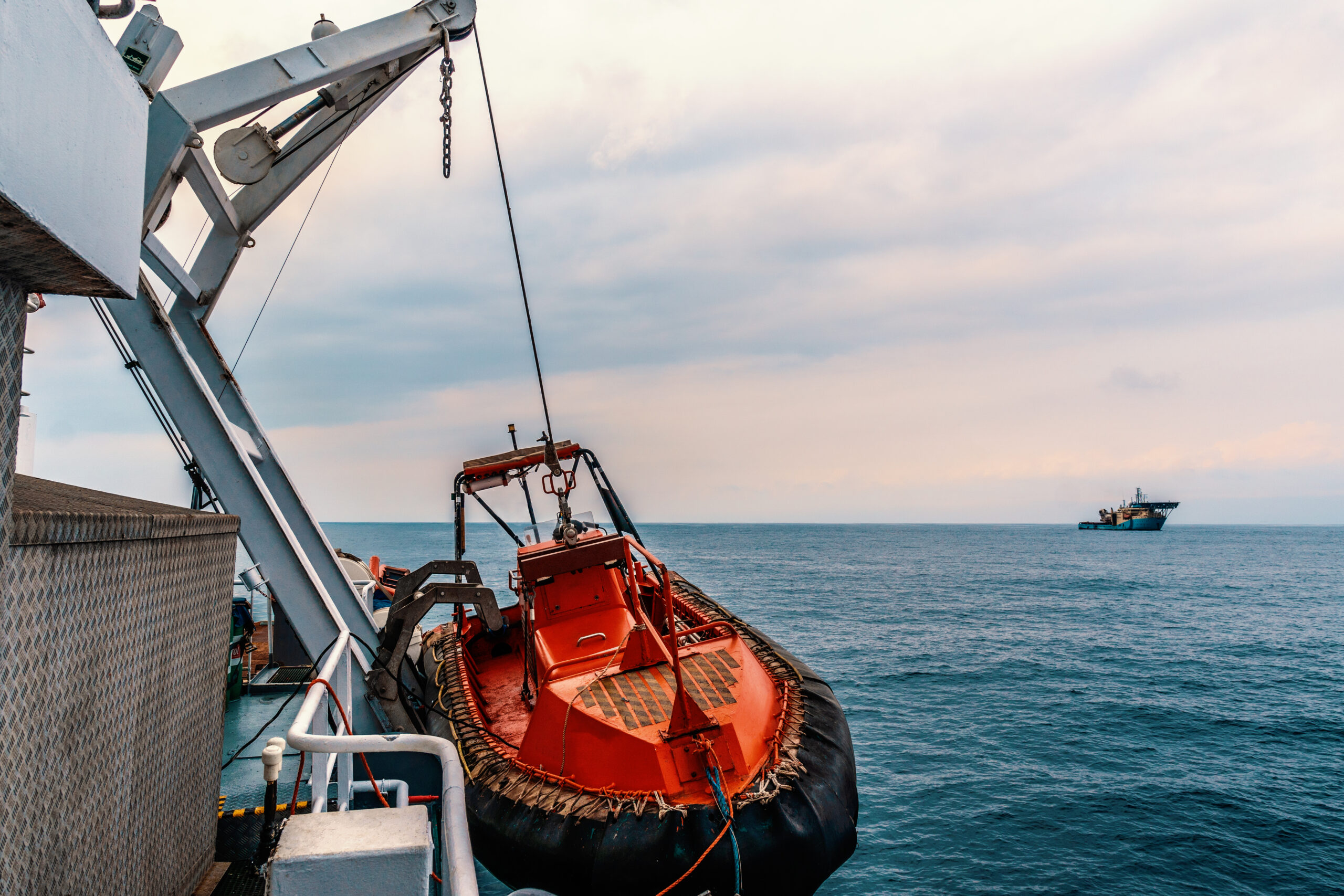 Lifeboat or FRC rescue boat in the vessel at sea
